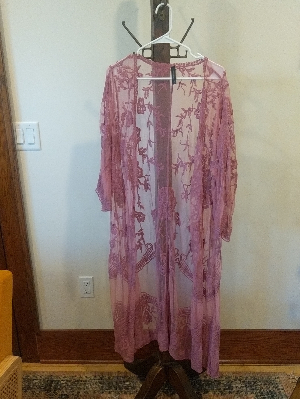 Lane Bryant Sheer Embroidered Mesh Kimono Duster Pink 18/20